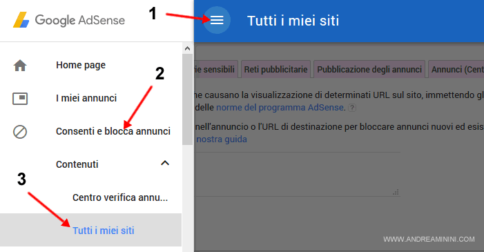 vado su Consenti e blocca annunci, poi seleziono la voce Tutti i miei siti