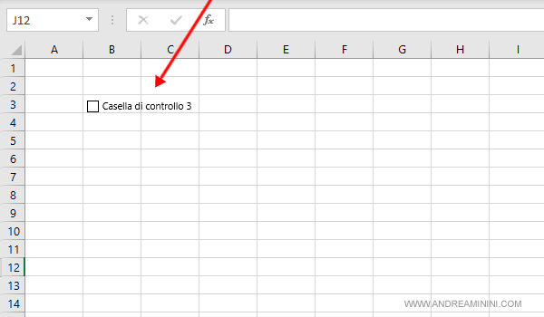 la casella di controllo viene aggiunta sul foglio Excel