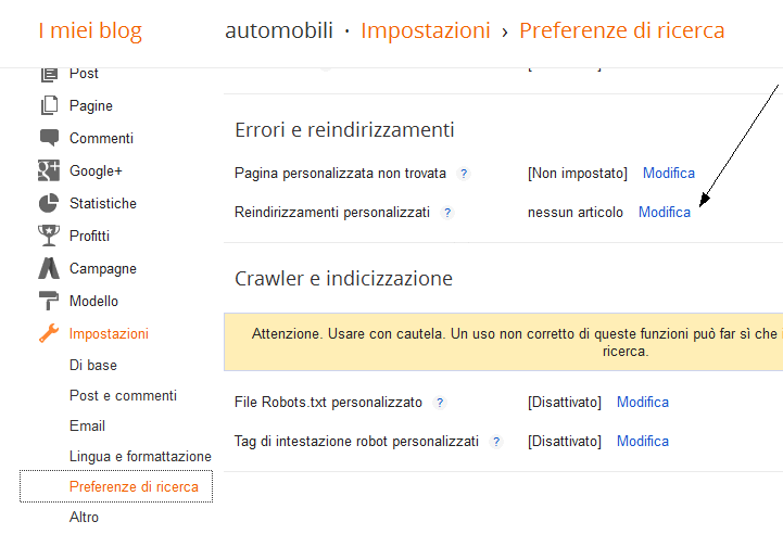 il redirect verso un altra pagina del blog
