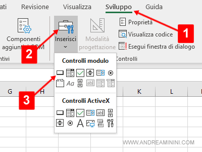 Cliccare su SVILUPPO e poi sul pulsante nei controlli modulo