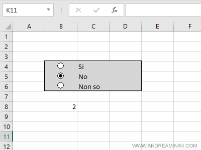 il menù con pulsanti di opzione su Excel