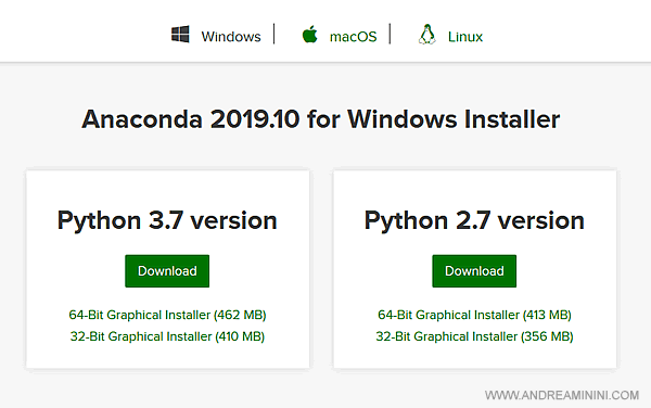 seleziono la versione di Python