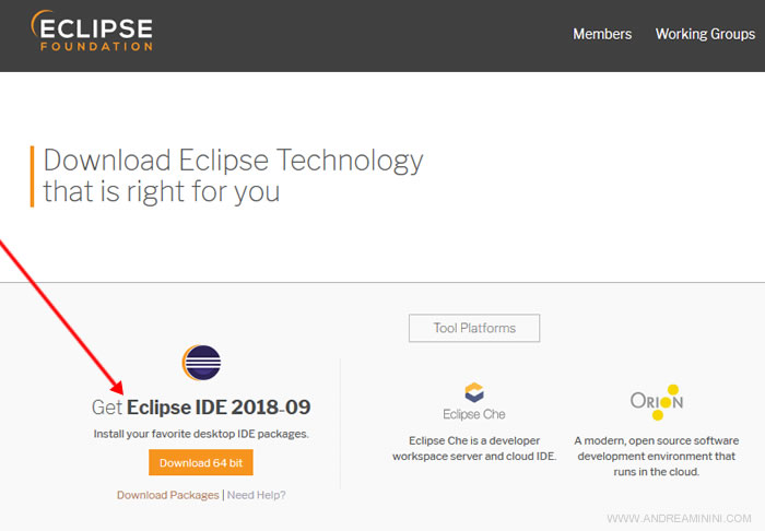 scarico la versione di Eclipse a 64 bit per Windows