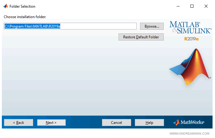 seleziono il percorso sul PC dove installare Matlab