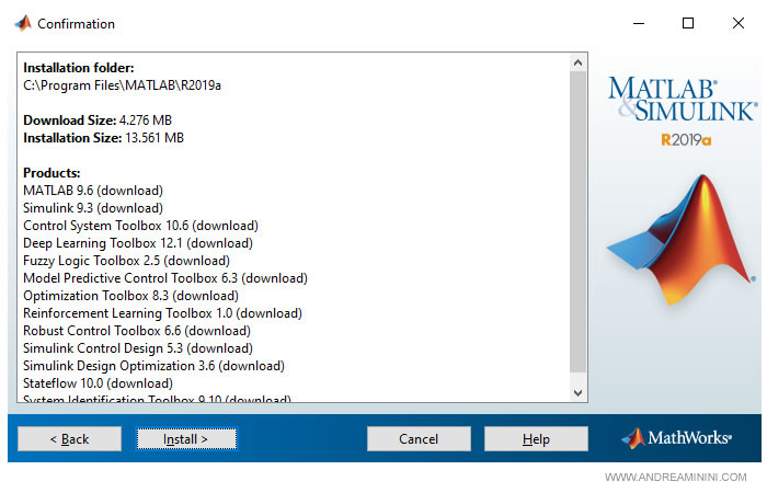 clicco su Install per iniziare l'installazione di Matlab