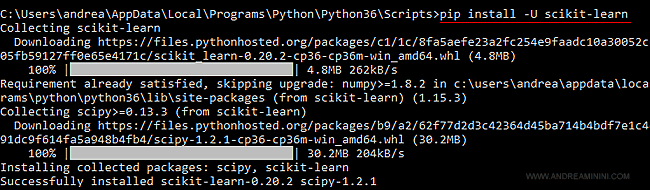 l'installazione di scikit learn su Python