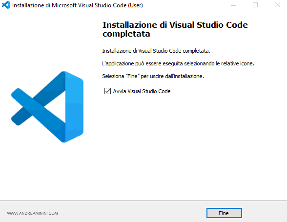 il messaggio conclusivo dell'installazione