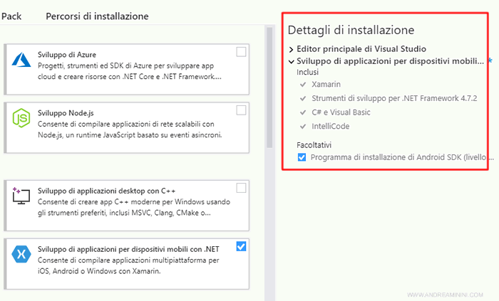 i dettagli dell'installazione
