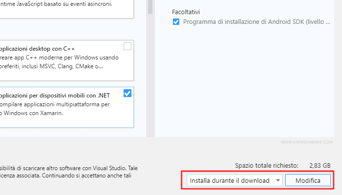 l'installazione di Xamarin