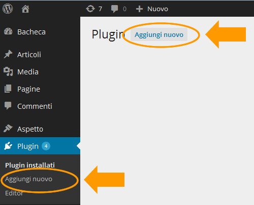 cliccare sulla voce aggiungi nuovo plugin su Wordpress