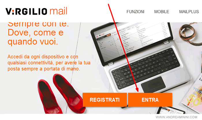 per entrare nella webmail di Virgilio cliccare su Entra