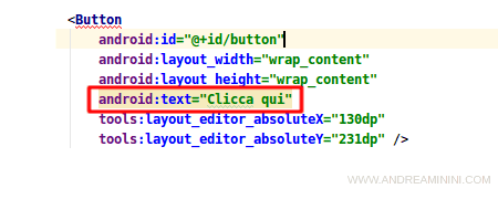 il codice XML del pulsante