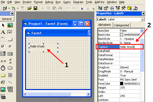 come modificare il testo nella label