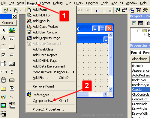 selezionare Project > Components