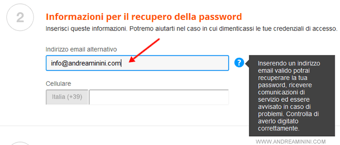 decidere un metodo di recupero della password 