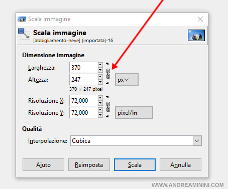 come si scala l'immagine con Gimp