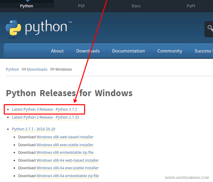 avvio il download dell'ultima release di Python
