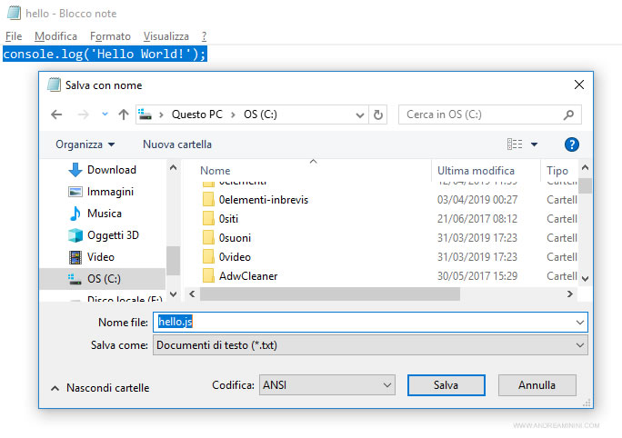 come salvare un programma in Node.js