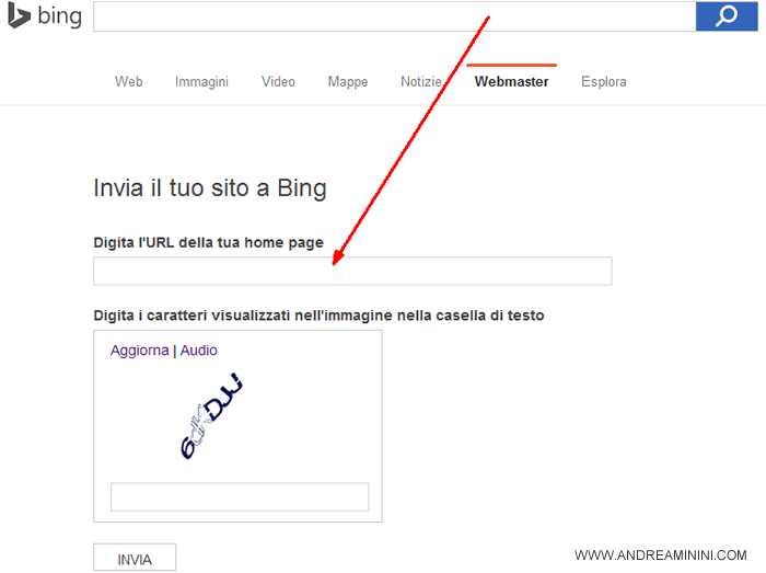 come inserire il sito su BING