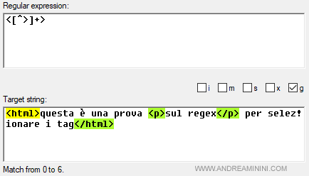 come selezionare i tag HTML nel regex