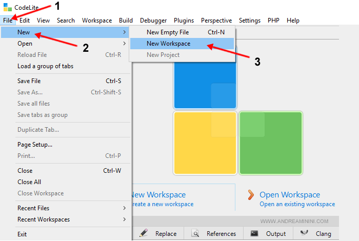 clicco su File, poi su New e infine su New Workspace