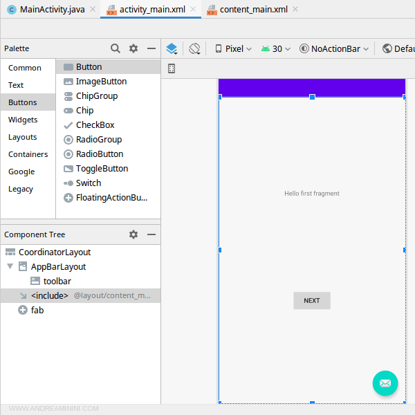 l'editor visuale di Android Studio