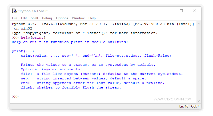 come usare la funzione HELP nel linguaggio Python