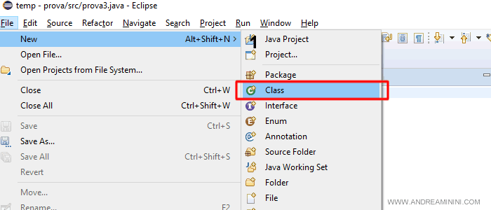 come creare una nuova classe su Eclipse for Java