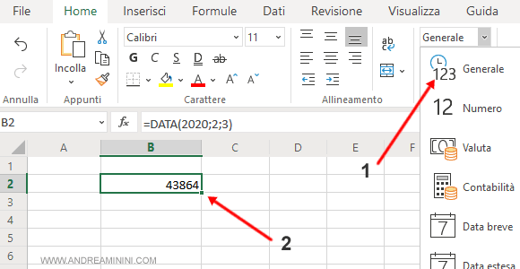 come si vede il numero seriale della data