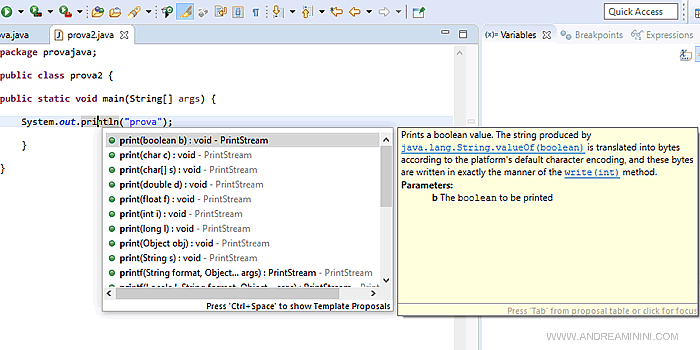 la documentazione online di Java su Eclipse