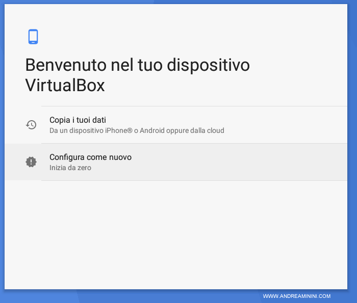 seleziono la voce Configura come nuovo utente