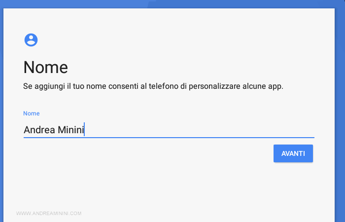 scelgo il nome e clicco su Avanti
