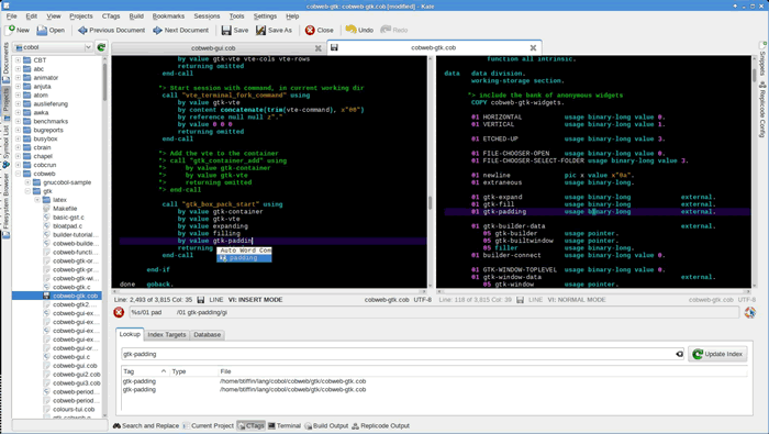 una schermata di esempio del compilatore Gnu Open Cobol per Linux