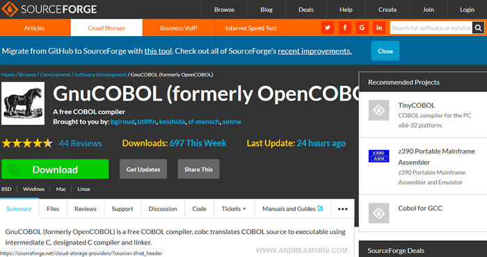 la pagina di download del compilatore Gnu Open Cobol per Linux