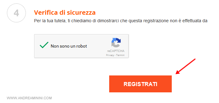 confermare la registrazione dell'account