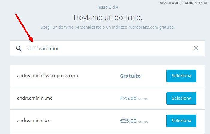 la ricerca del nome del blog