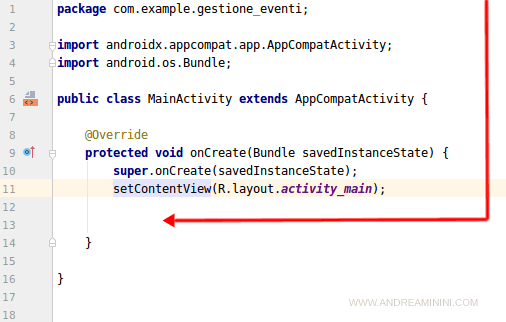 come gestire i metodi nel file MainActivity.java