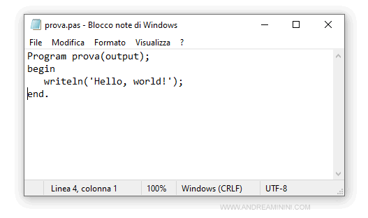 come scrivere un programma in Pascal