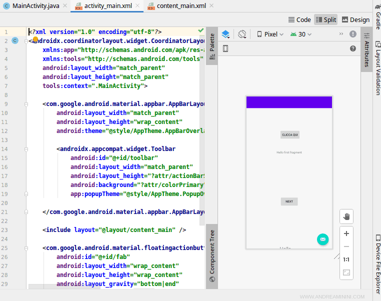 la modalità split su Android Studio