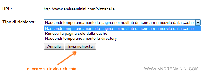 Seleziona la voce Rimuovi la pagina dai risultati