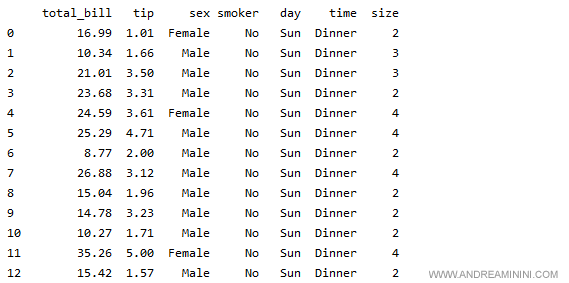 il contenuto del dataset