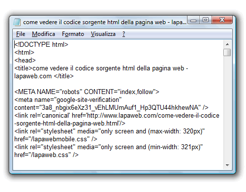 come visualizzare e modificare il codice html di un documento tramite il blocco note di Windows