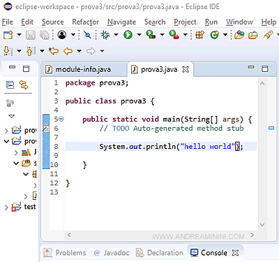 un esempio dell'editor IDE Java di Eclipse