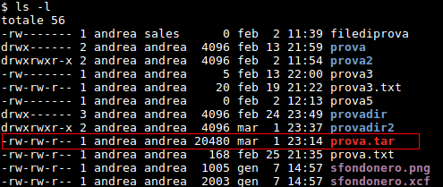 un esempio di file tar