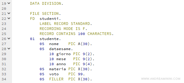 un esempio pratico di FILE SECTION in Cobol