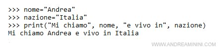 un esempio con molte variabili in una sola istruzione print