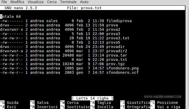 l'output del comando LS è stato salvato in un file