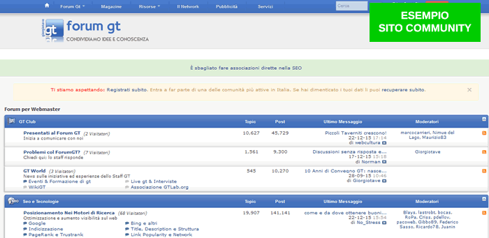 esempio di sito community forum