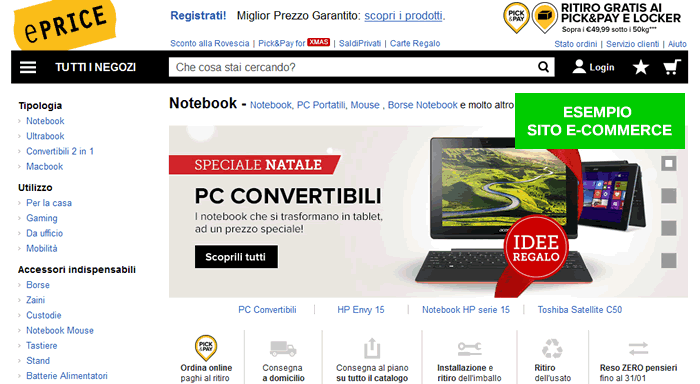 esempio di sito e-commerce