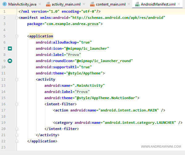 esempio di file manifest